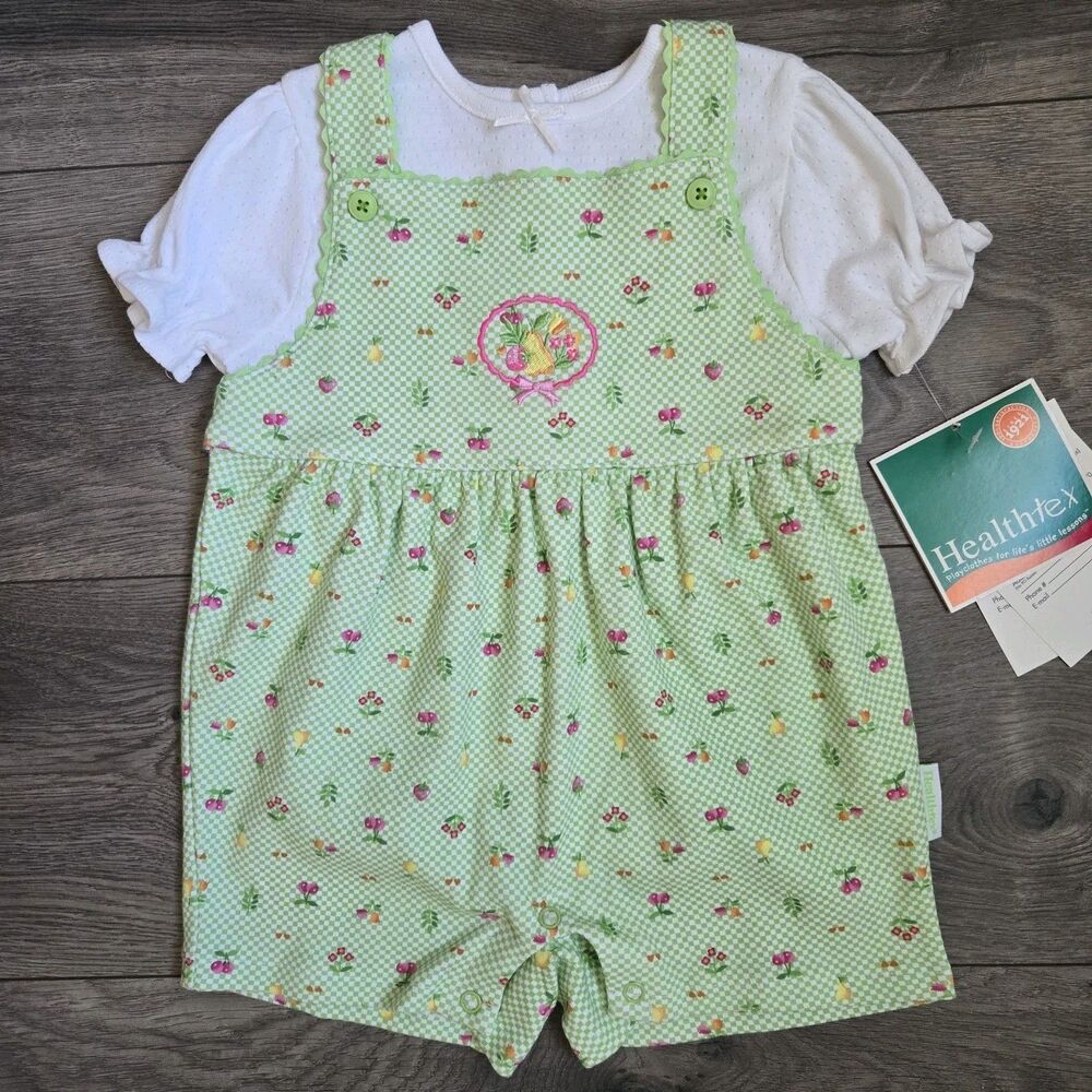 Vintage Y2K Healthtex 12M Gingham Floral Romper NWT Cottagecore Baby Romper Girl